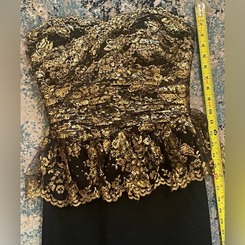 Marchesa Notte Black and Gold Floral Design Strapless Dress *Like New* Sz 6 - Picture 3 of 9